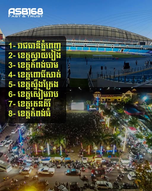 ទិញសំបុត្រមិនទាន់កុំអស់សង្ឃឹម...! យ៉ាងហោចណាស់មានរាជធានី/ខេត្តចំនួន8 បានប្រកាសរៀបចំផ្ទាំង LED ដើម្បីផ្សាយបន្តផ្ទាល់ការប្រកួតវគ្គផ្តាច់ព្រ័ត្រពានរង្វាន់លំដាប់ទី3ទ្វីបអាស៊ី