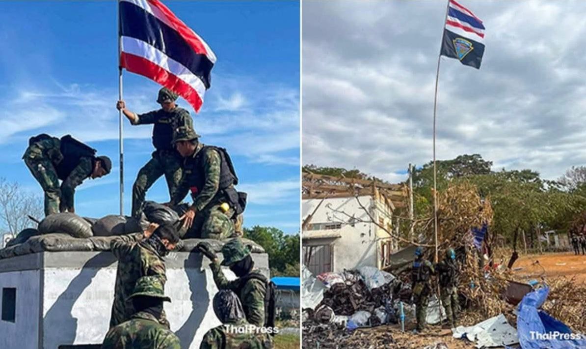 យោធាថៃ កំពុងបង្ហាះពិភពលោកយ៉ាងច្បាស់ក្រឡែត ថា «ខ្លួនកំពុងរំលោភបទឈប់បាញ់» ដោយដាក់របងលួសបន្លា កុងតឺន័រ និងលើកទង់ជាតិបំពានលើដែនអធិបតេយ្យរបស់កម្ពុជា